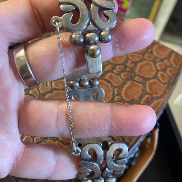 Vintage MWS Mexico .925 Sterling Silver Heavy Link Cutout Scroll Style Bracelet. - Picture 11 of 11